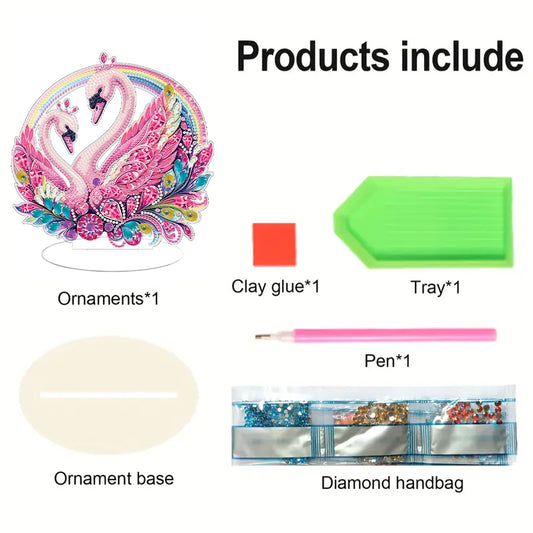 Round Diamond Painting Desktop Decoration for Home Office Decor (Colorful Swans)