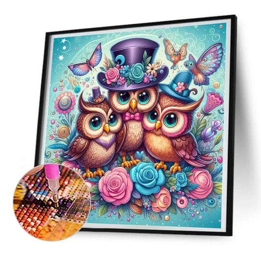 Three Owls - Full Round Drill Diamond Painting 30*30CM