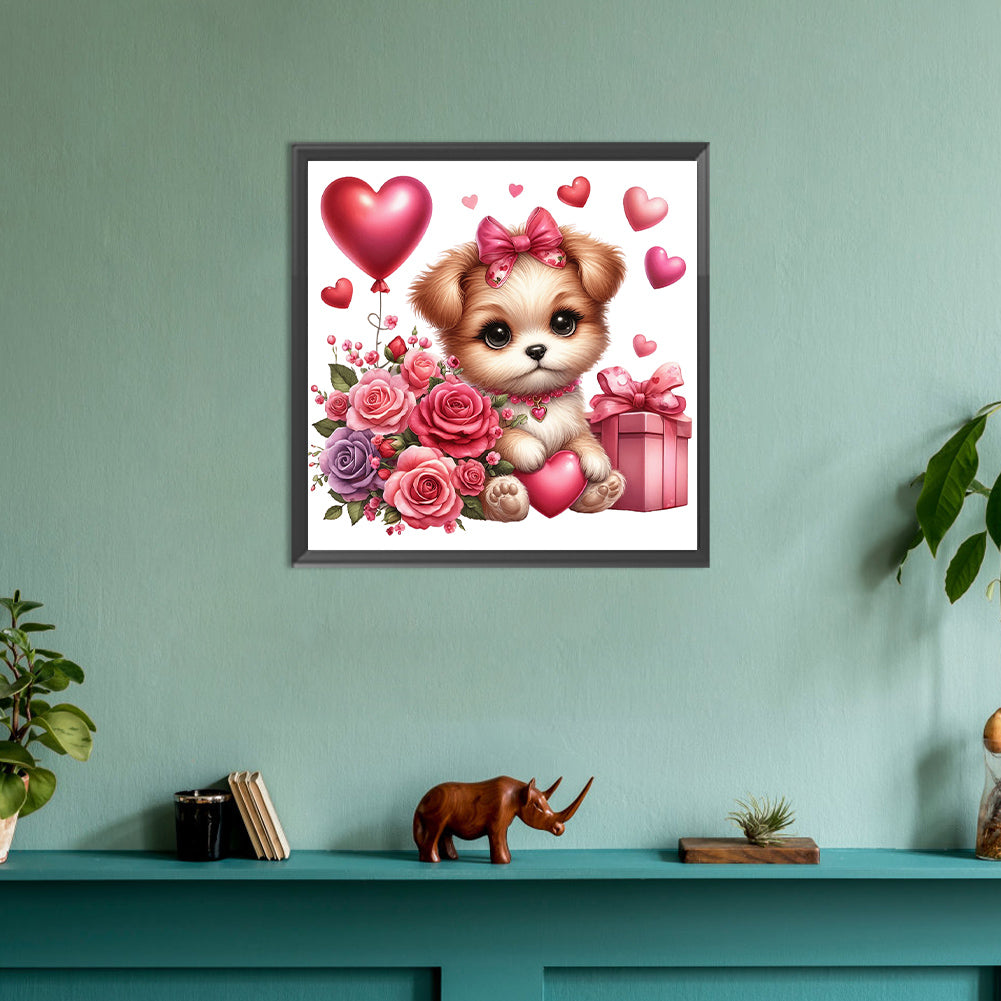 Love Rose Puppy - Full Round Drill Diamond Painting 30*30CM