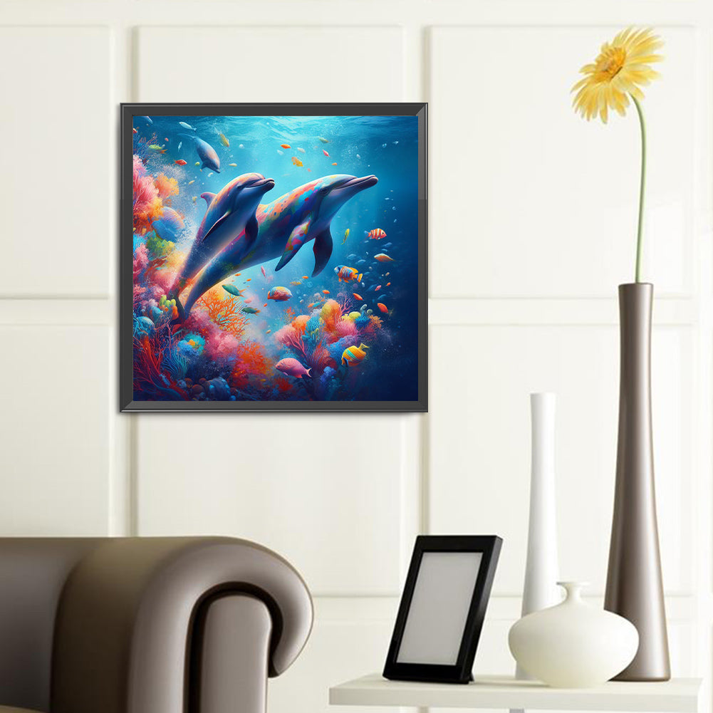 Two Dolphins - Full Round Drill Diamond Painting 40*40CM