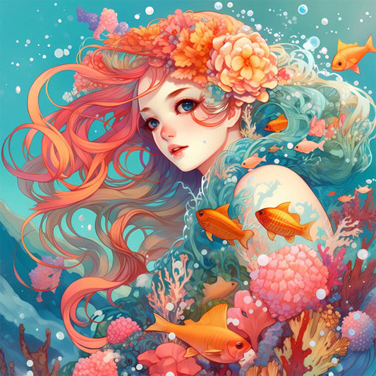 Mermaid Girl - Full AB Round Drill Diamond Painting 40*40CM