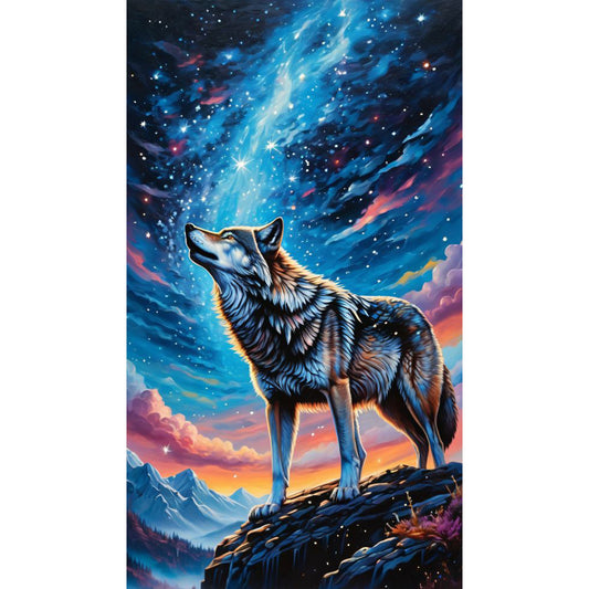 Wolf Under The Night Sky - Full Round Drill Diamond Painting 40*70CM