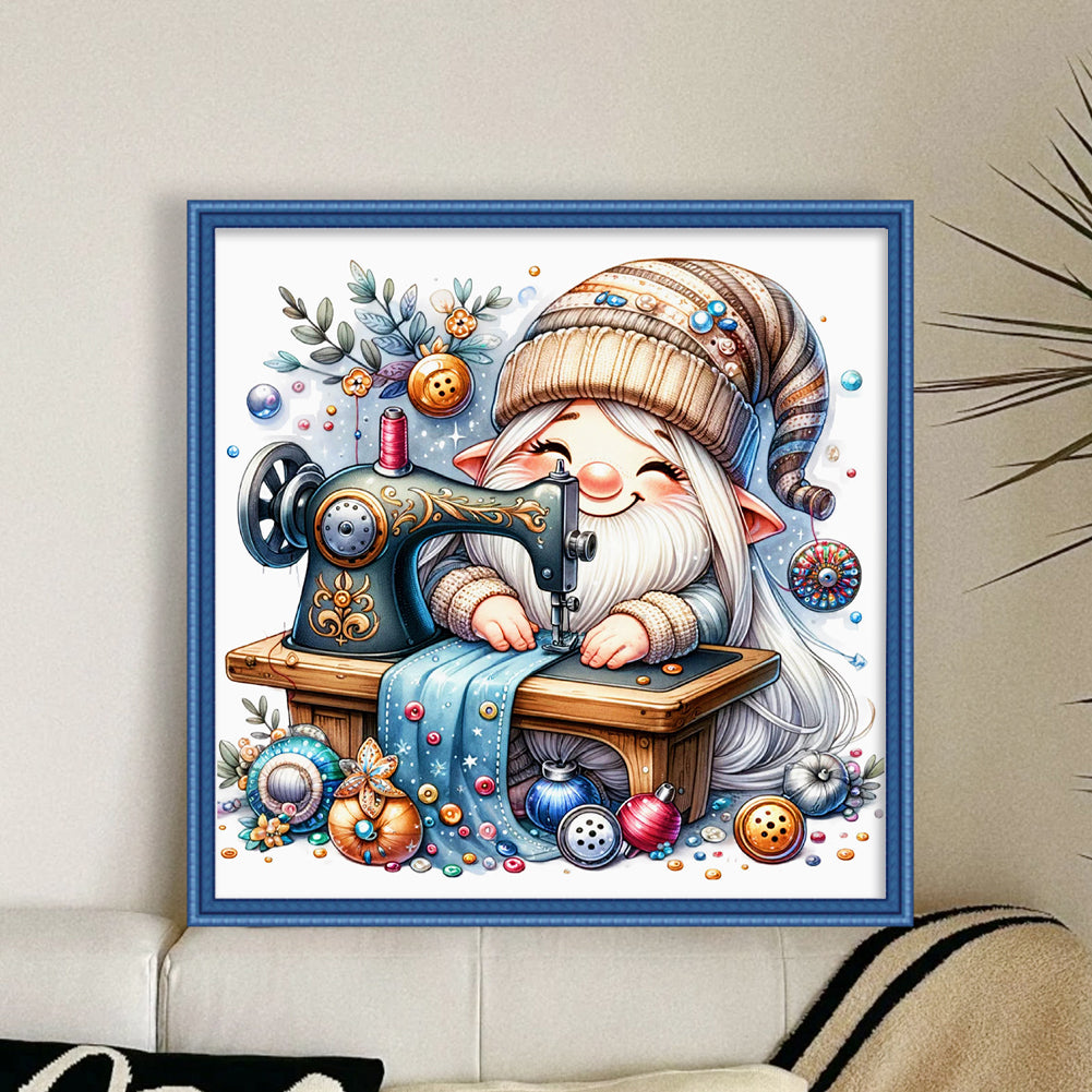 Sewing Machine Gnome - 18CT Stamped Cross Stitch 30*30CM