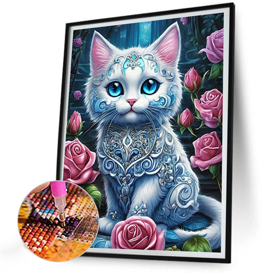 Cat Among Rose Bushes - Full Round Drill Diamond Painting 30*40CM