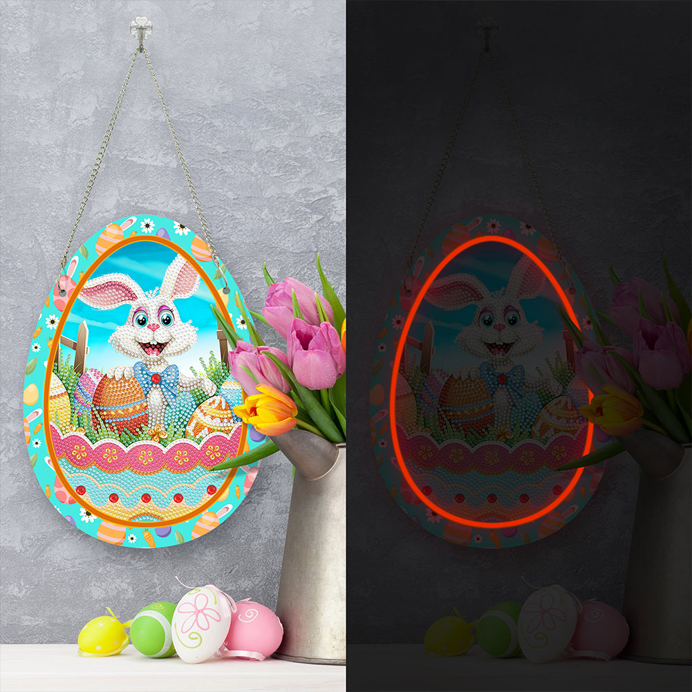 Special Shaped Cute Rabbit Diamond Painting Suncatcher Cute with Light (White)