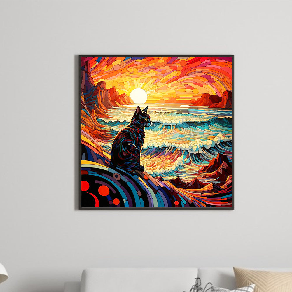Glass Wind Kitten - Full Round Drill Diamond Painting 30*30CM