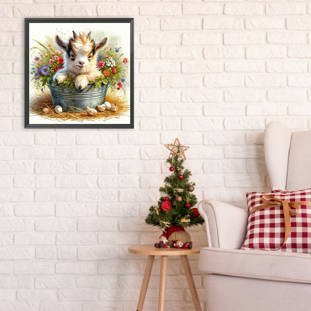 Iron Bucket Lamb - Full Round Drill Diamond Painting 30*30CM