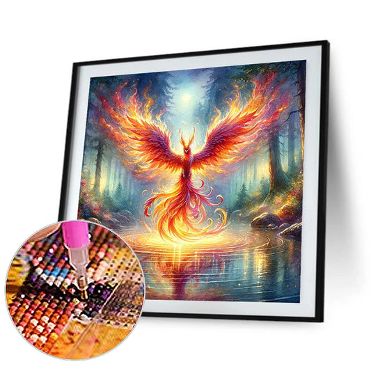 Fire Phoenix On The Lake - Full Round Drill Diamond Painting 30*30CM