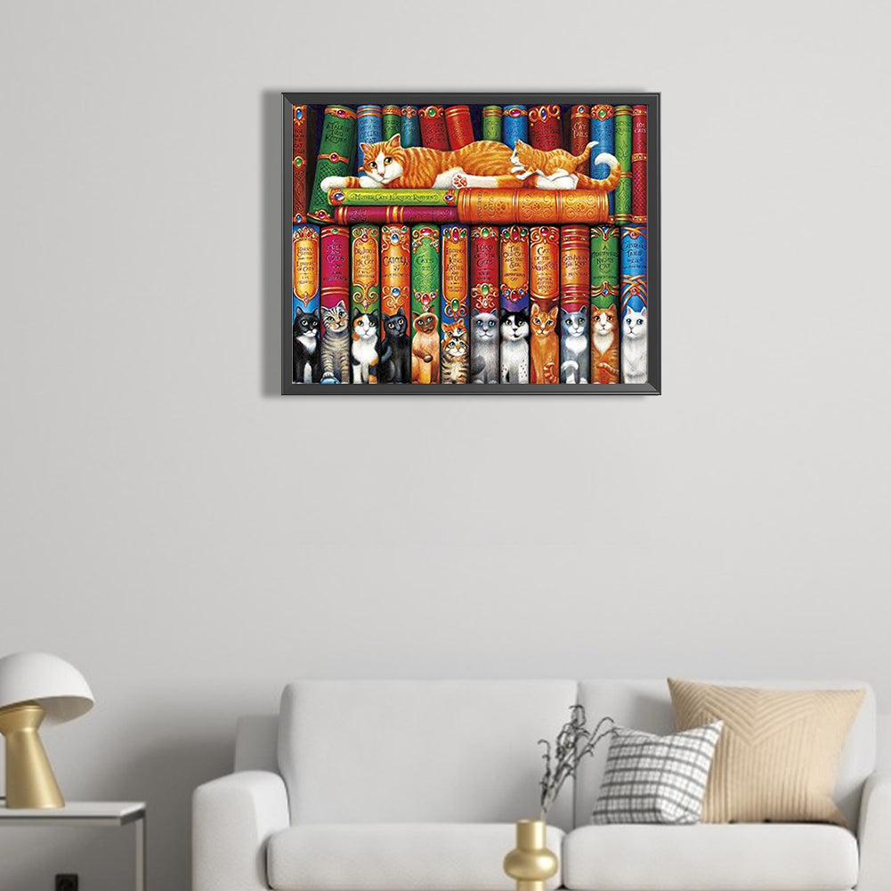 Books And Cats - Full Round Drill Diamond Painting 50*40CM
