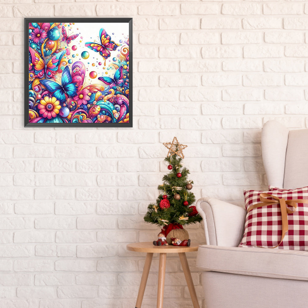 Flowers And Butterflies - Full Round Drill Diamond Painting 30*30CM