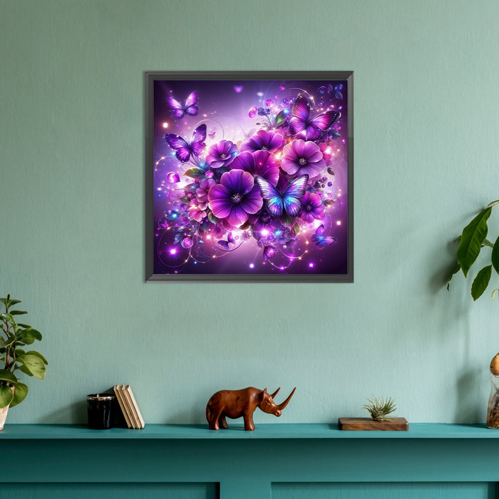 Purple Butterfly Flower - Full Round Drill Diamond Painting 30*30CM