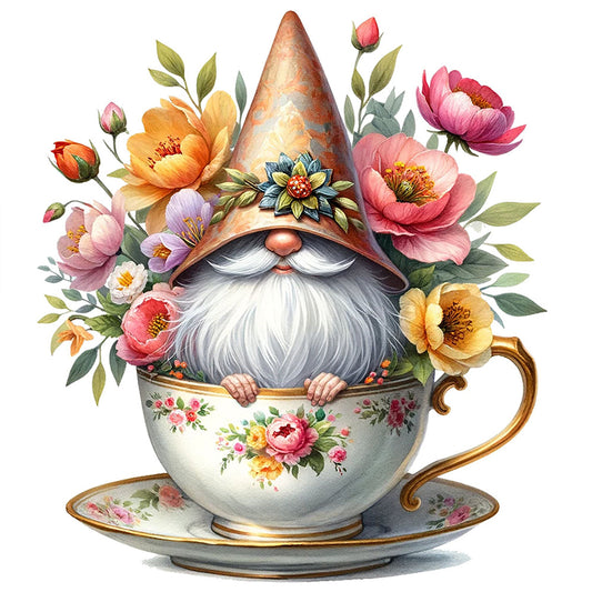 Flower Teacup Gnome - Full Square Drill Diamond Painting 40*40CM