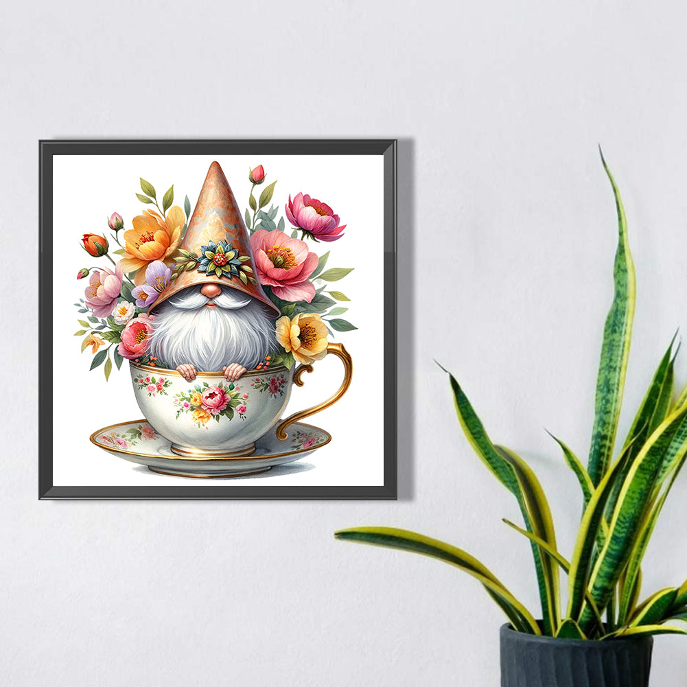 Flower Teacup Gnome - Full Square Drill Diamond Painting 40*40CM
