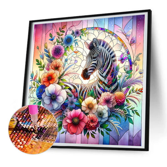 Flower Zebra - Full Round Drill Diamond Painting 30*30CM
