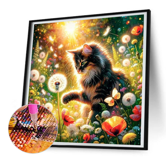 Dandelion And Cat - Full Round Drill Diamond Painting 30*30CM