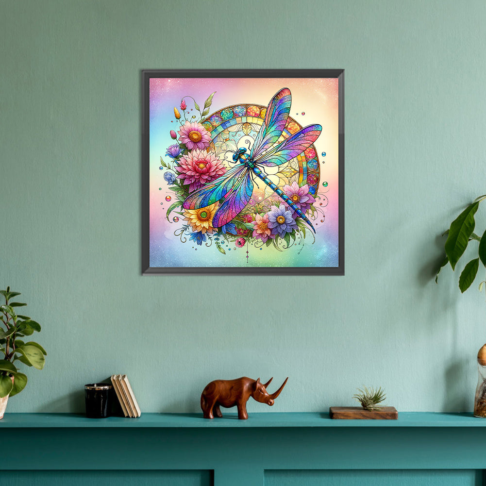 Flowers Dragonfly - Full Round Drill Diamond Painting 30*30CM