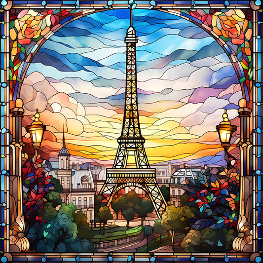 Glass Painting-Eiffel Tower - 11CT Stamped Cross Stitch 50*50CM