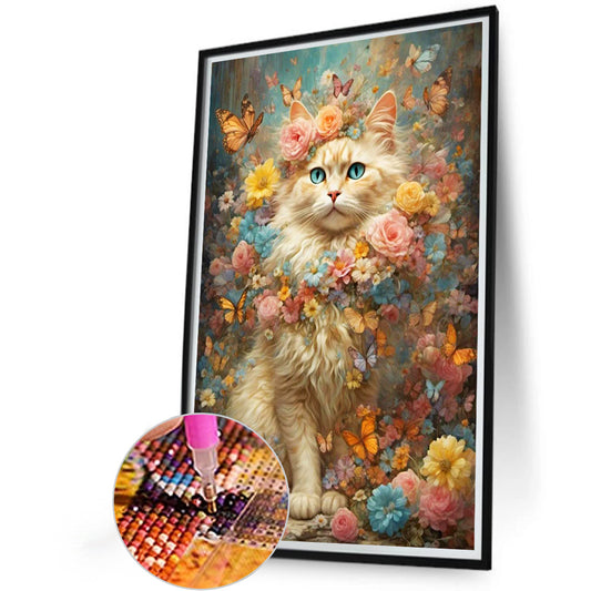 Flowers And Kittens - Full Round Drill Diamond Painting 40*60CM