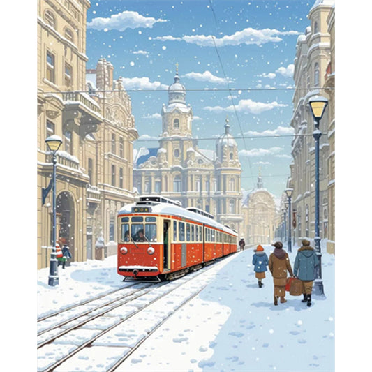 Snow Country Scenery - Full AB Round Drill Diamond Painting 40*50CM