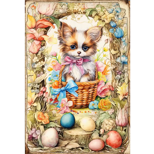 Retro Poster-Easter Egg Puppy - 11CT Stamped Cross Stitch 40*60CM