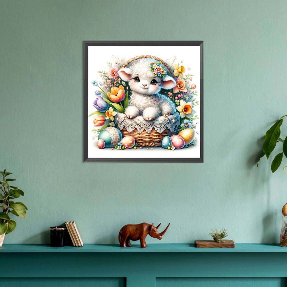 Easter Eggs And Lamb In Flower Basket - Full Round Drill Diamond Painting 30*30CM