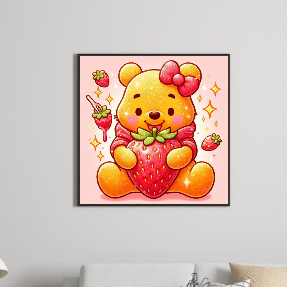Winnie The Pooh And Strawberries - Full Round Drill Diamond Painting 30*30CM