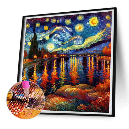 Lake Under The Stars In Van Gogh'S Eyes - Full Round Drill Diamond Painting 30*30CM