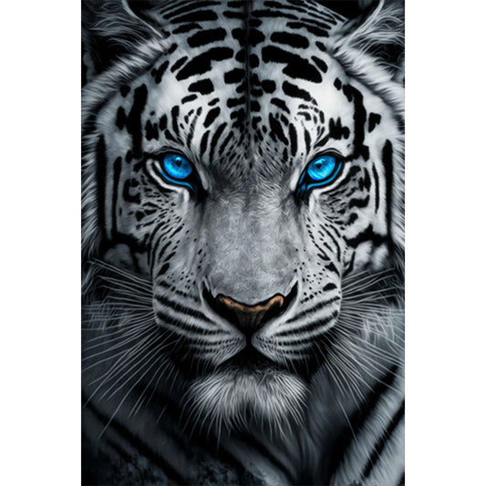 White Tiger With Blue Eyes - Full AB Round Drill Diamond Painting 40*60CM