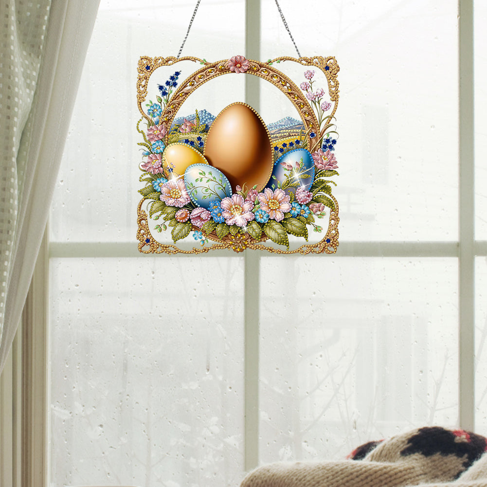 Easter Egg Scene Single-Sided Diamond Art Hanging Pendant for Office Home Decor
