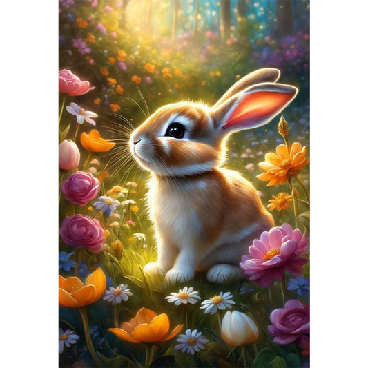 Rabbit In Flowers - 14CT Stamped Cross Stitch 35*50CM