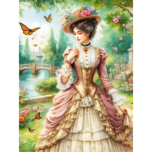 Retro Lady Woman - 11CT Stamped Cross Stitch 50*65CM