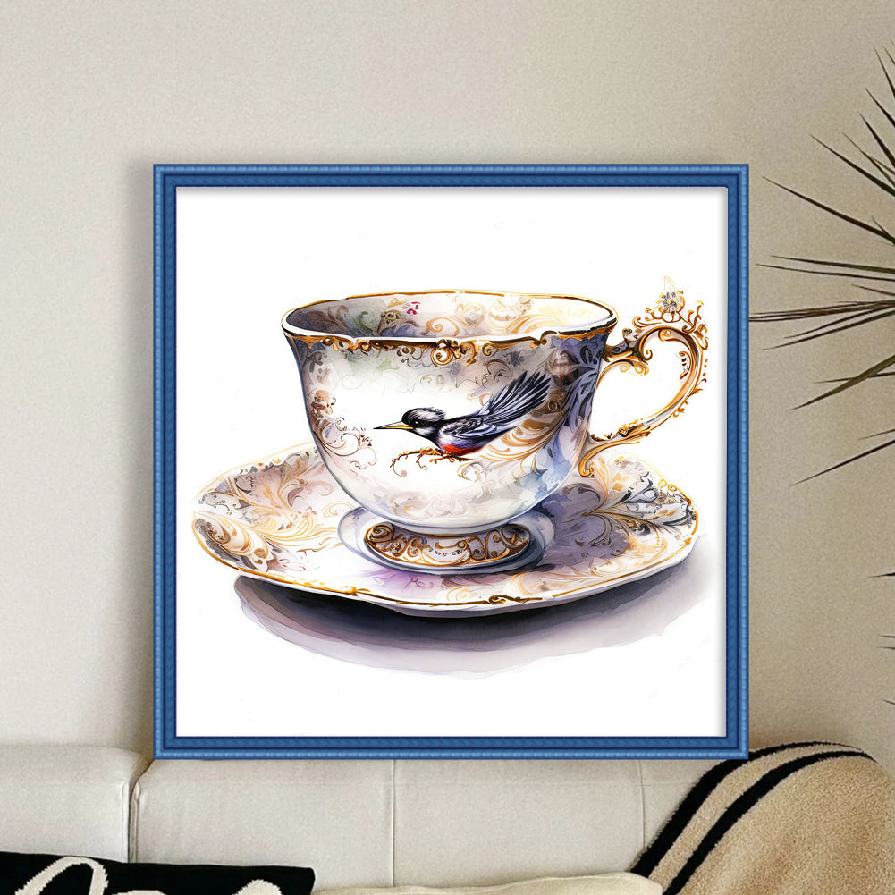 Bird Tea Cup - 14CT Stamped Cross Stitch 40*40CM