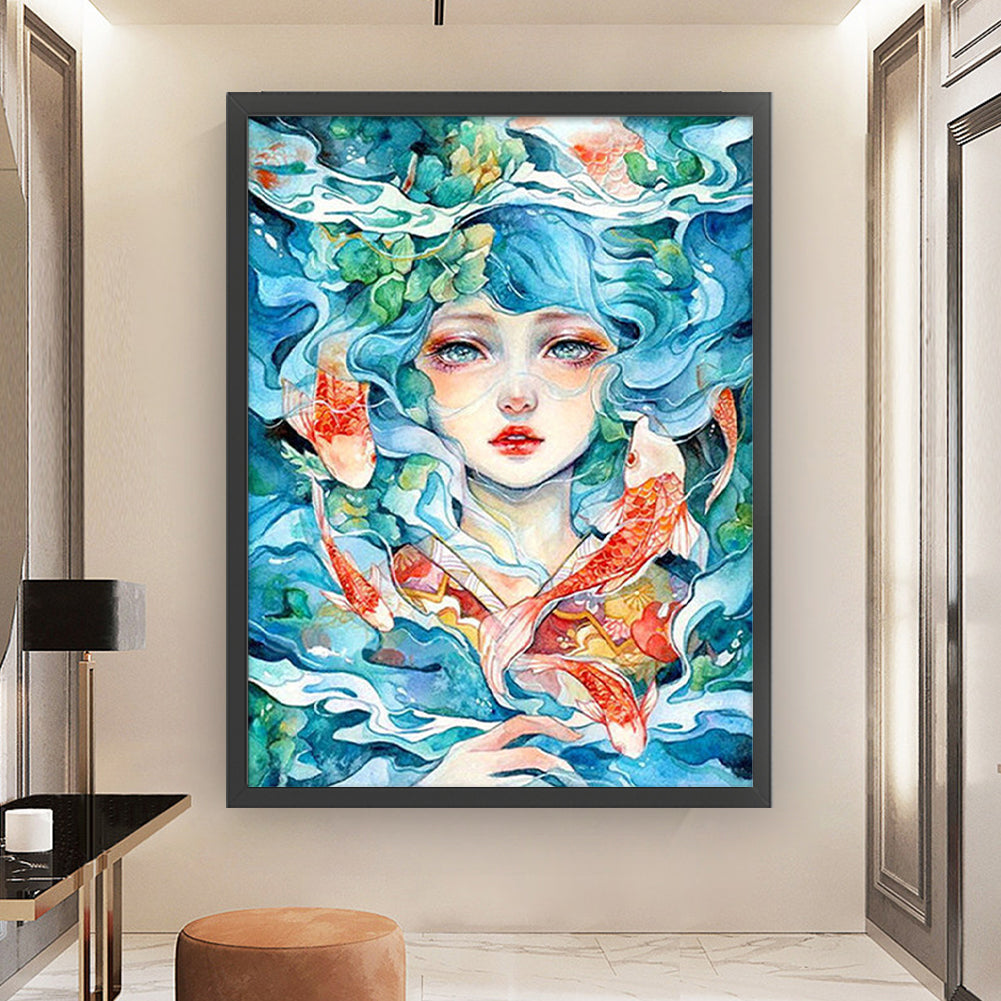 Goldfish Girl - 11CT Stamped Cross Stitch 50*65CM