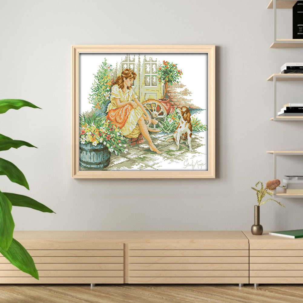 Resting Girl - 14CT Stamped Cross Stitch 43*38CM(Joy Sunday)