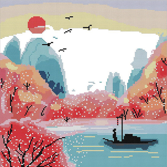 Sunset By The River - 14CT Stamped Cross Stitch 35*36CM(Joy Sunday)