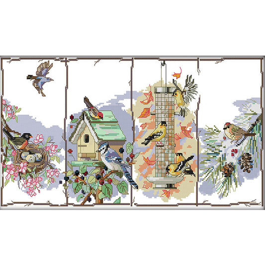 Four Seasons Bird - 14CT Stamped Cross Stitch 49*28CM(Joy Sunday)
