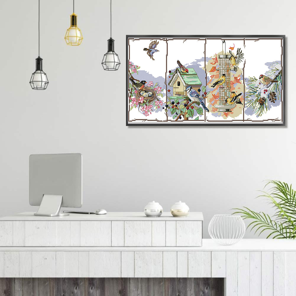 Four Seasons Bird - 14CT Stamped Cross Stitch 49*28CM(Joy Sunday)