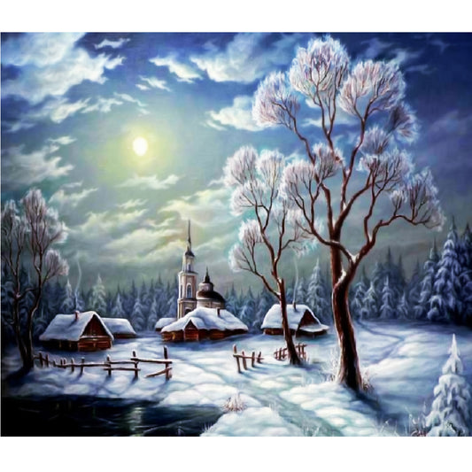 Snow Scene - Full Round Drill Diamond Painting 35*30CM