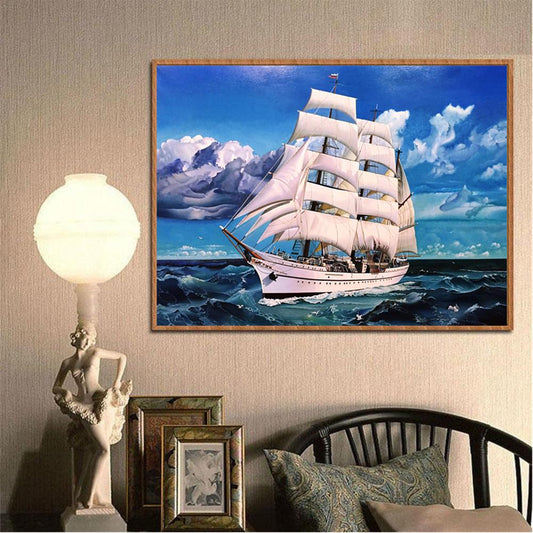 Ocean Boat- - Full Round Drill Diamond Painting 40*30CM