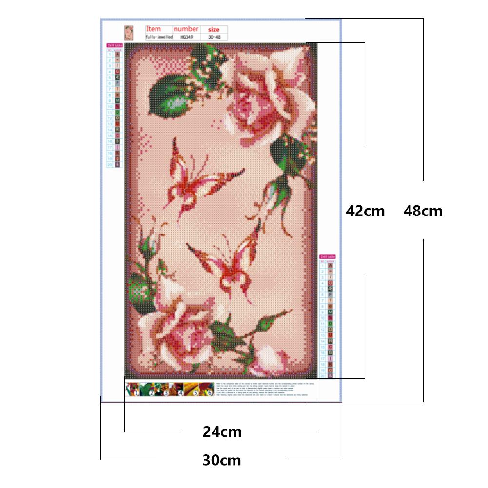 Flower Butterfly - Full Round Drill Diamond Painting 30*48CM