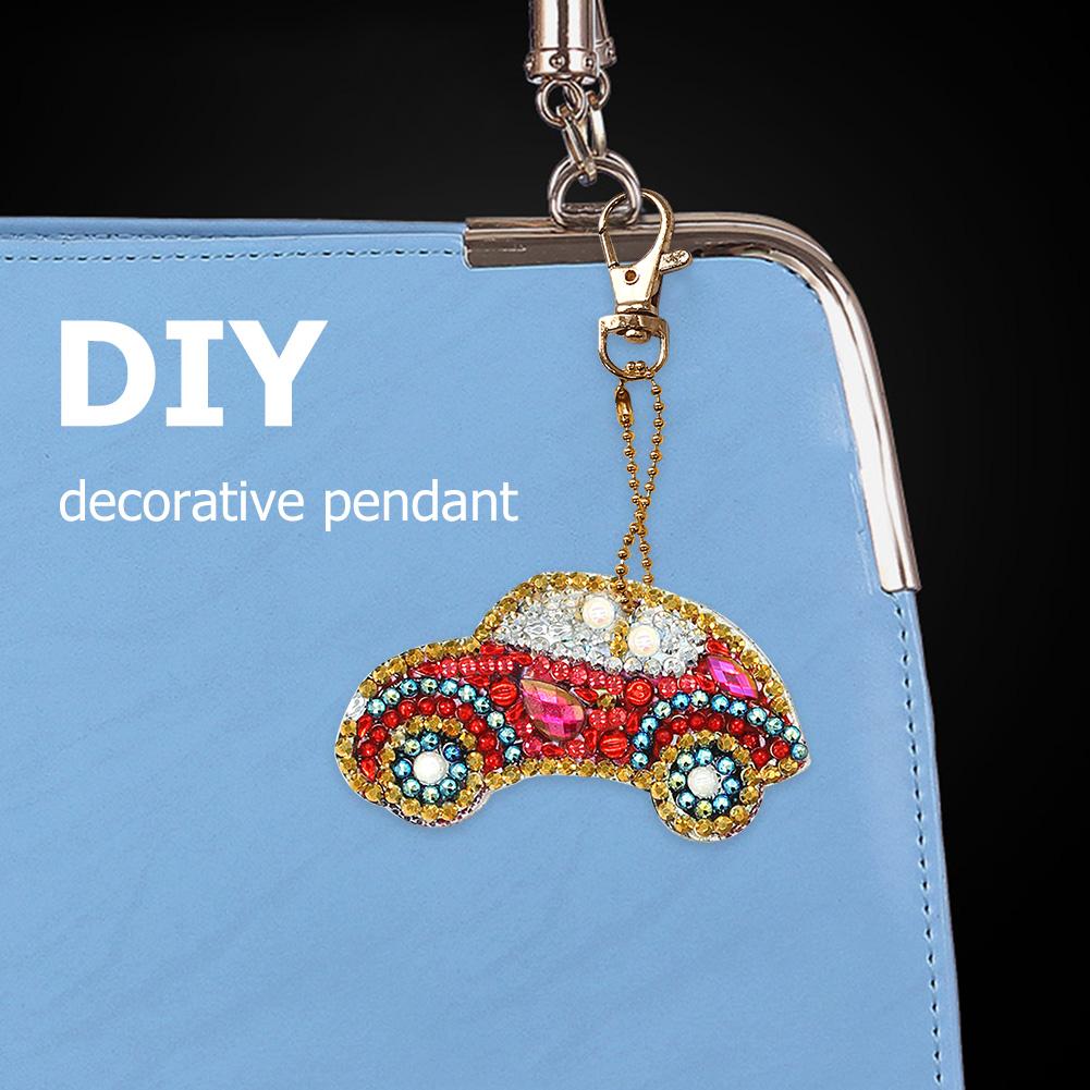 5pcs DIY Car Full Drill Special Shaped Diamond Painting Keychains Pendant