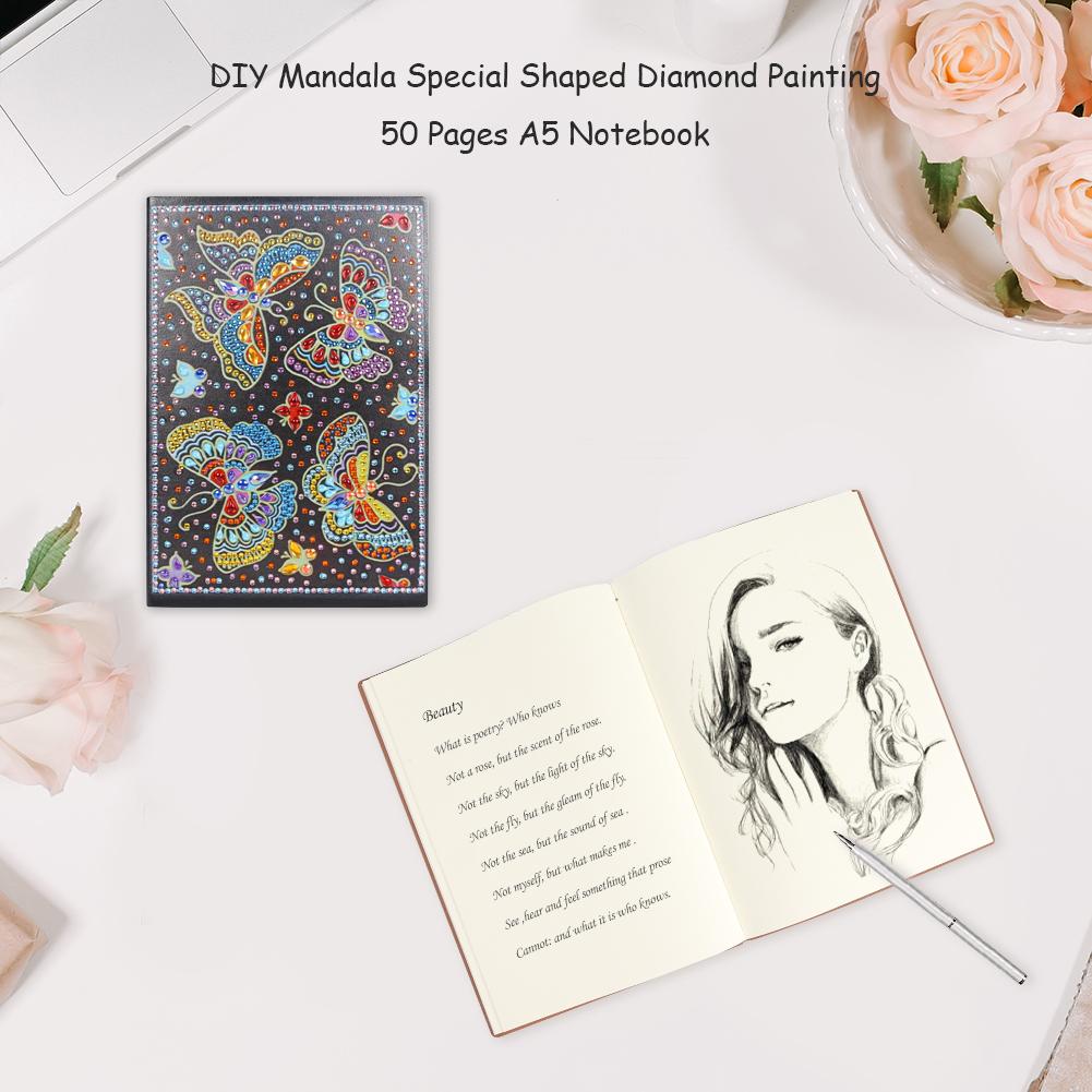 DIY Butterfly Special Shaped Diamond Painting 50 Pages A5 Notebook Notepad