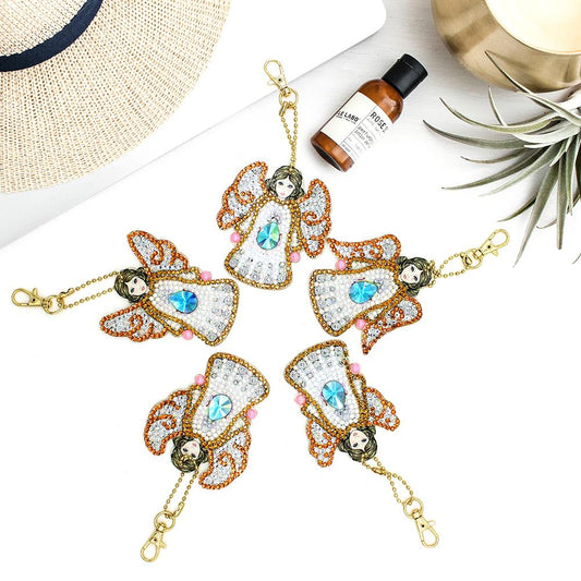 5pcs DIY Full Drill Special Shaped Diamond Painting Angel Fashion Keyring
