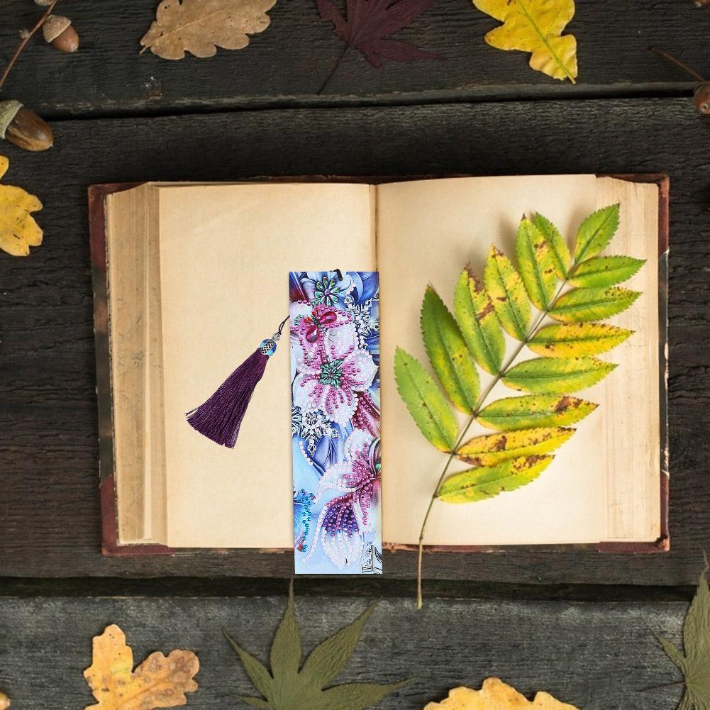 DIY Flower Special Shaped Diamond Painting Leather Tassel Bookmark Crafts