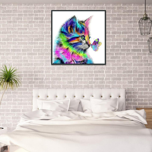 Cat Butterfly - Full Round Drill Diamond Painting 30*30CM