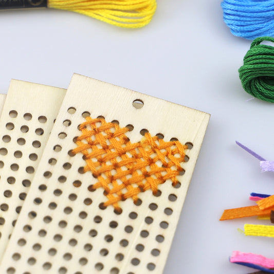 6pcs Wooden Blank Bookmark Slices Rectangle DIY Embroidery Hanging Pendant