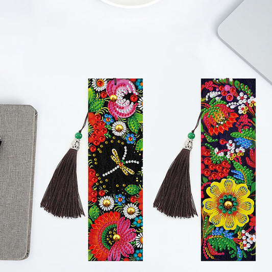 5D DIY Special Shaped Diamond Painting Leather Flower Tassel Art Book Marks