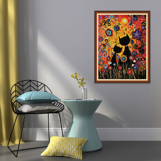 Pink Cat - 14CT Stamped Cross Stitch 40*50CM