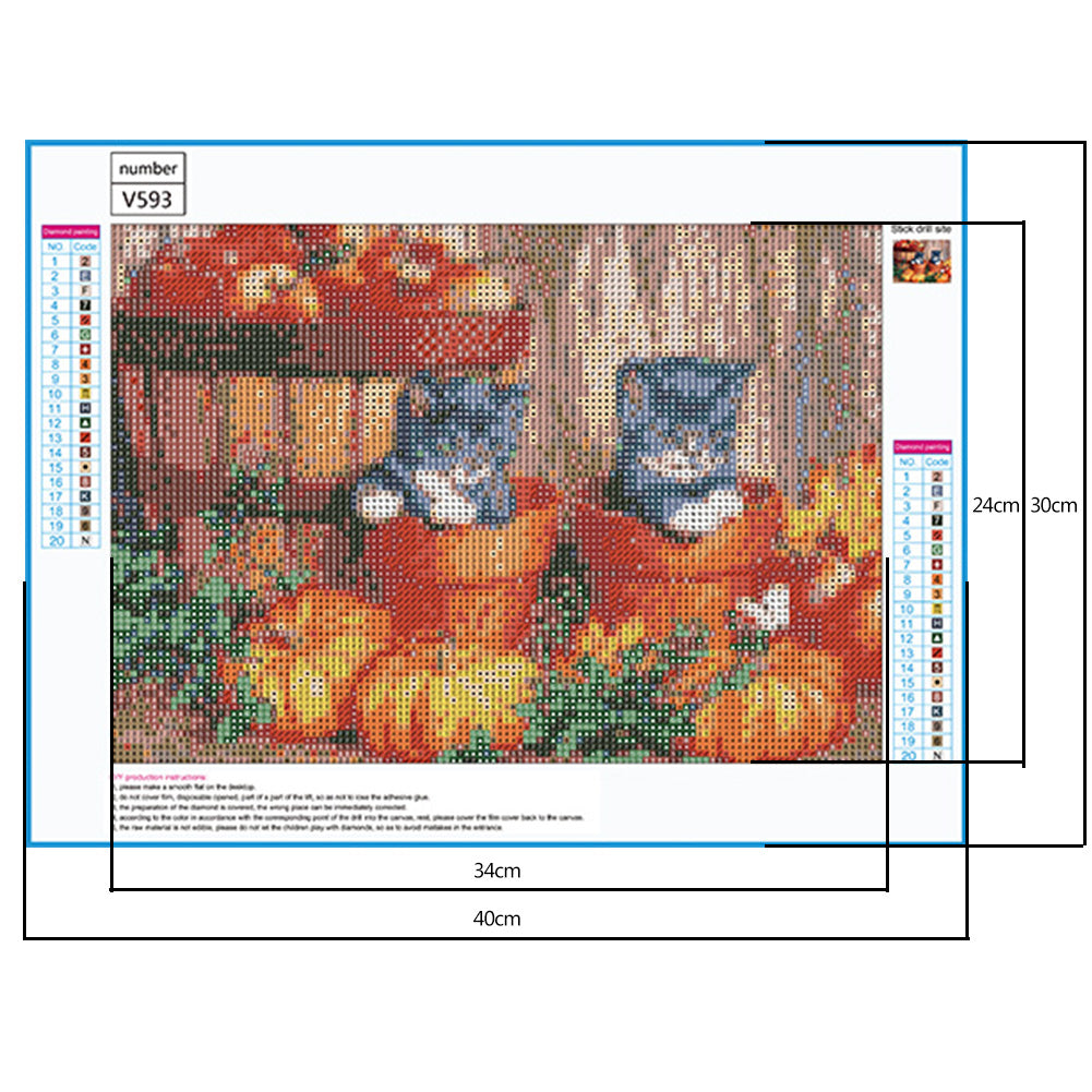 Cats Pumpkin - Full Round Drill Diamond Painting 40*30CM