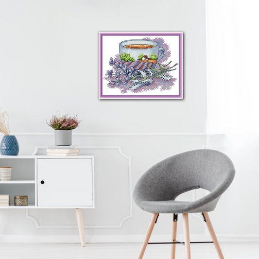 French Teacup - 14CT Stamped Cross Stitch 27*22CM